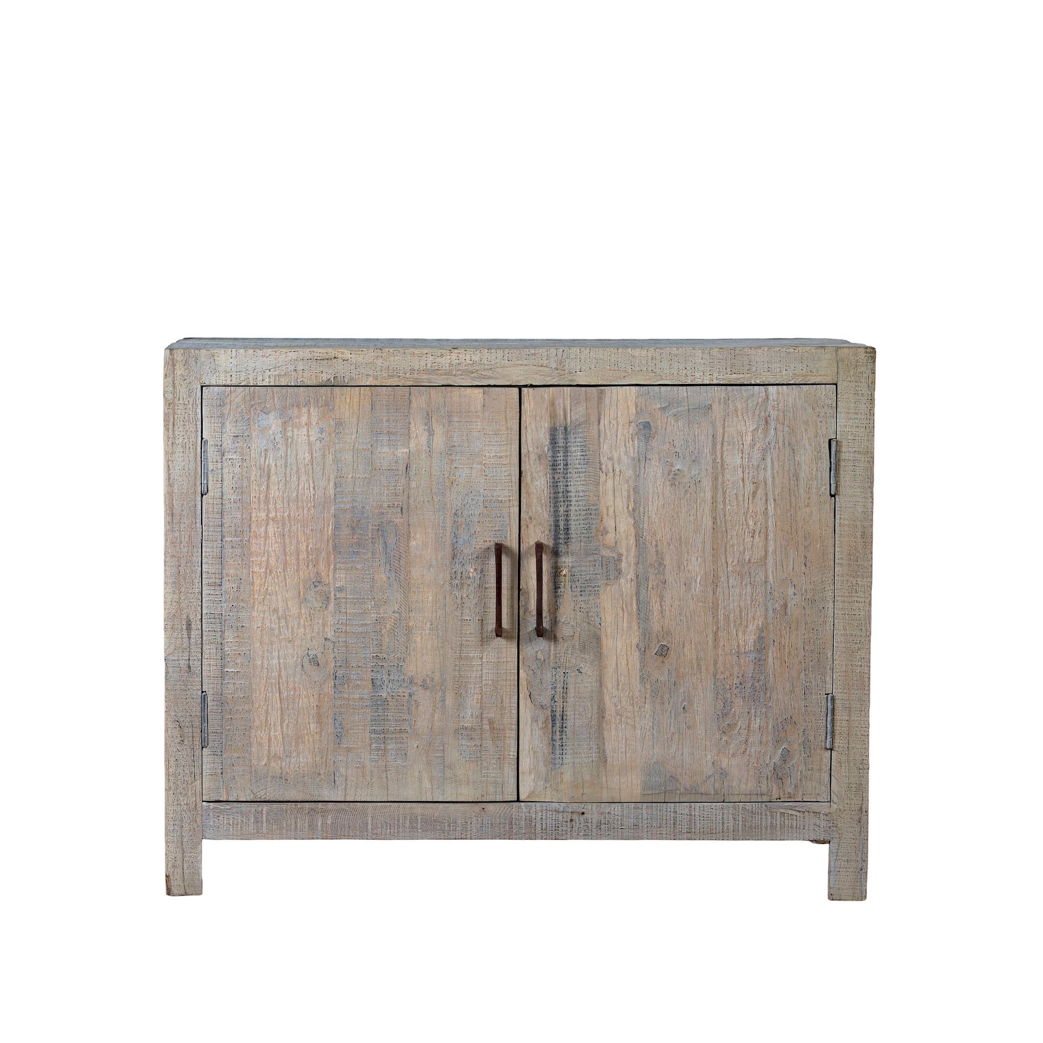 Wooden cabinet with two doors on a white background