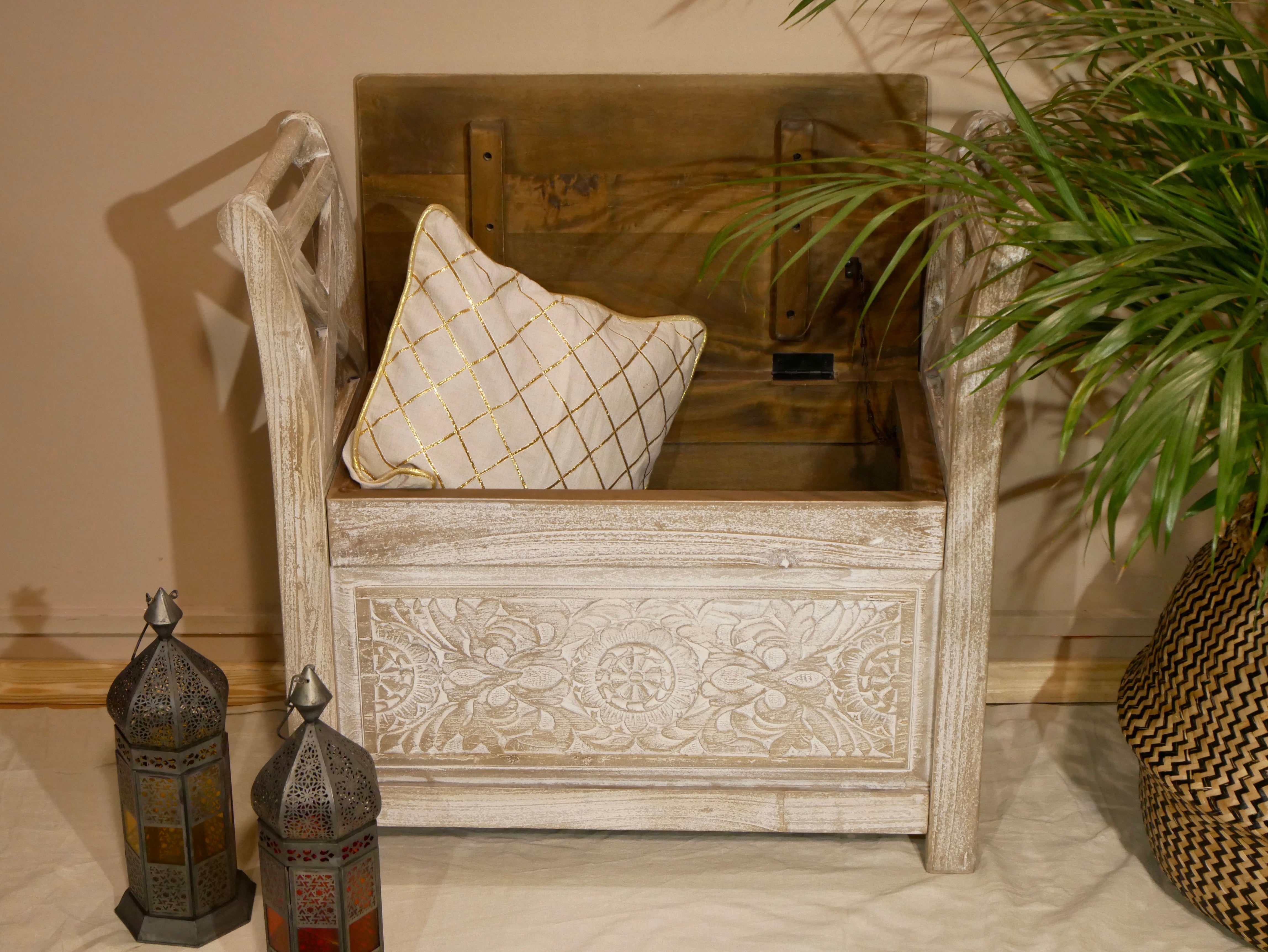 Amal, indian wooden single-seater with storage box