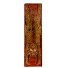 White background image of a Arishta hand-painted wooden wall decoration featuring an Indian tiger on recycled teak—an expressive Indian door decoration with heritage and artistic depth.