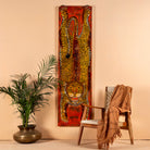 Arishta hand-painted wooden wall decoration featuring an Indian tiger on recycled teak—an expressive Indian door decoration with heritage and artistic depth.