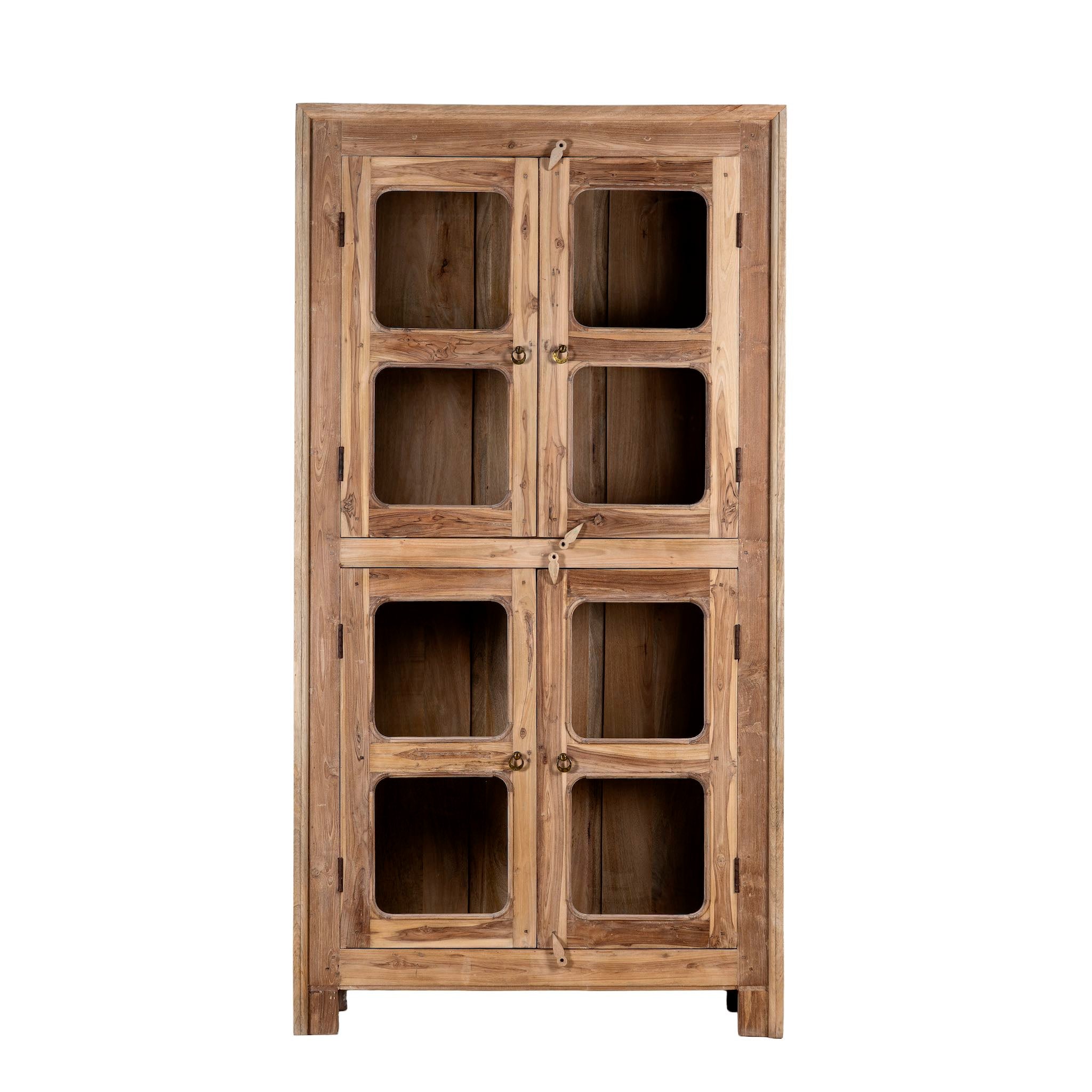 Wooden cabinet with glass panels on a white background