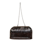 White background image of  a Chitra metal pendant light with hand-forged slatted design and iron chain suspension—an artisanal example of hand crafted metal lamps and bold metal pendant lights for high ceilings.