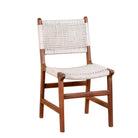 White background image of a Dwaraka  Acacia wood chair with hand-woven cotton rope seat and backrest—an elegant piece of wooden seating and part of our artisan acacia wood chairs collection.