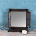 Image with open shutters of an antique teak window mirror with shutters, vintage wall panel design, part of our vintage home accessories collection.