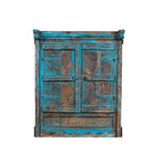 Antique mirror crafted from an old blue teak wood window with original shutters and detailed hand carvings.