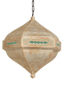 Pendant lamp Lahar made from punched metal in sand tones with turquoise detail – 60x40 cm oriental hanging light casting atmospheric patterns.
