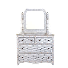 White background image of a hand-painted dressing table with mirror made of reclaimed wood – Meira model by Om Home & Garden