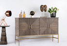 Interior storage compartments of Sahishnu mango wood sideboard with elegant carved fronts