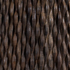 Close up image of a round dining table with white marble top and solid mango wood base, handcrafted strip design; elegant marble furniture piece, 120 cm diameter × 72 cm height.