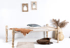 Traditional Indian day bed made from reclaimed teak with handwoven cotton rope; unique Indian furniture, 160 × 93 × 62 cm.