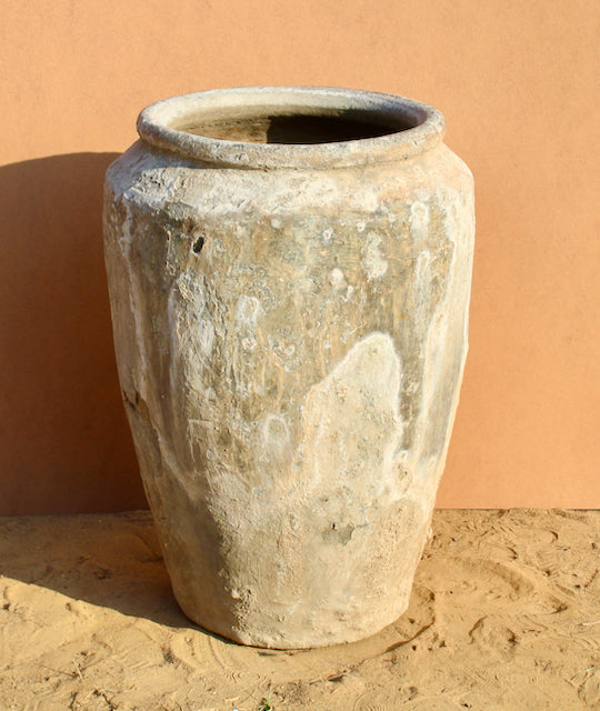 Antique Indian clay vase with natural finish – a Bali style clay vase perfect for Indian home decoration and bohemian interior styling.