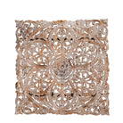 White background image of a Lina carved wooden wall panel made from solid mango wood, featuring detailed hand-carved floral patterns—an elegant wooden wall decoration with artisanal charm.