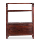 White background image of a reclaimed teak wood towel stand with dark brown finish and laundry storage; rustic bathroom furniture, 100 × 30 × 76 cm.