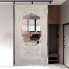 Tall white washed wall mirror with intricately hand carved mango wood frame; 190 × 109 × 10