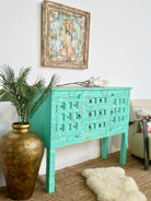 Jalna, turquoise wooden sideboard